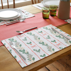 Catherine Lansfield Christmas Holly Stripe Pack of Four Placemats 30cm x 46cm Cream Red