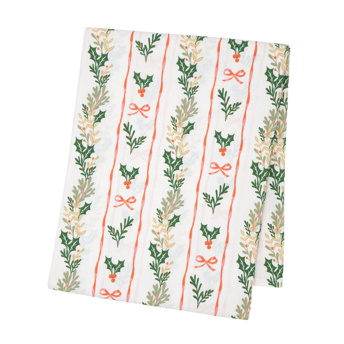Catherine Lansfield Christmas Holly Stripe Table Cloth Cream Red