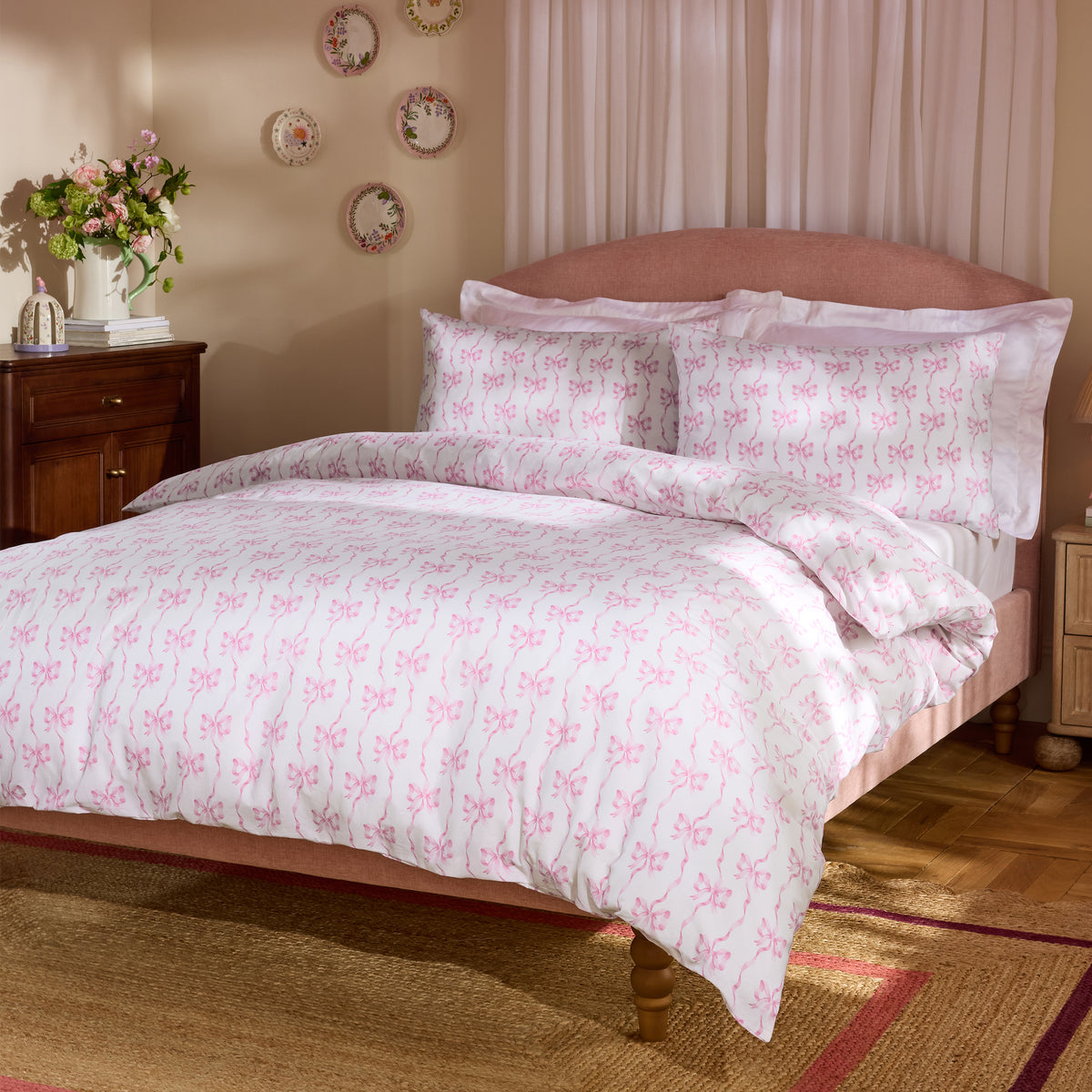 Cath Kidston Ribbon And Bows Duvet Cover Bedding Set White Pink