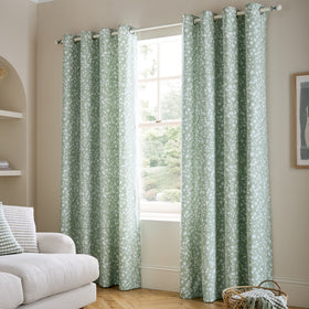 Catherine Lansfield Arla Floral Ready Made Eyelet Curtains Green