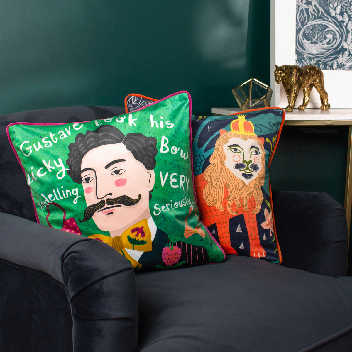 Kate Merritt Lion Illustrated Filled Cushion 43cm x 43cm Multi