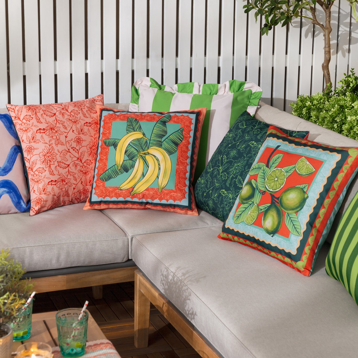 Furn. Anemone Printed Outdoor 45cm x 45cm Filled Cushion Bananas Multi