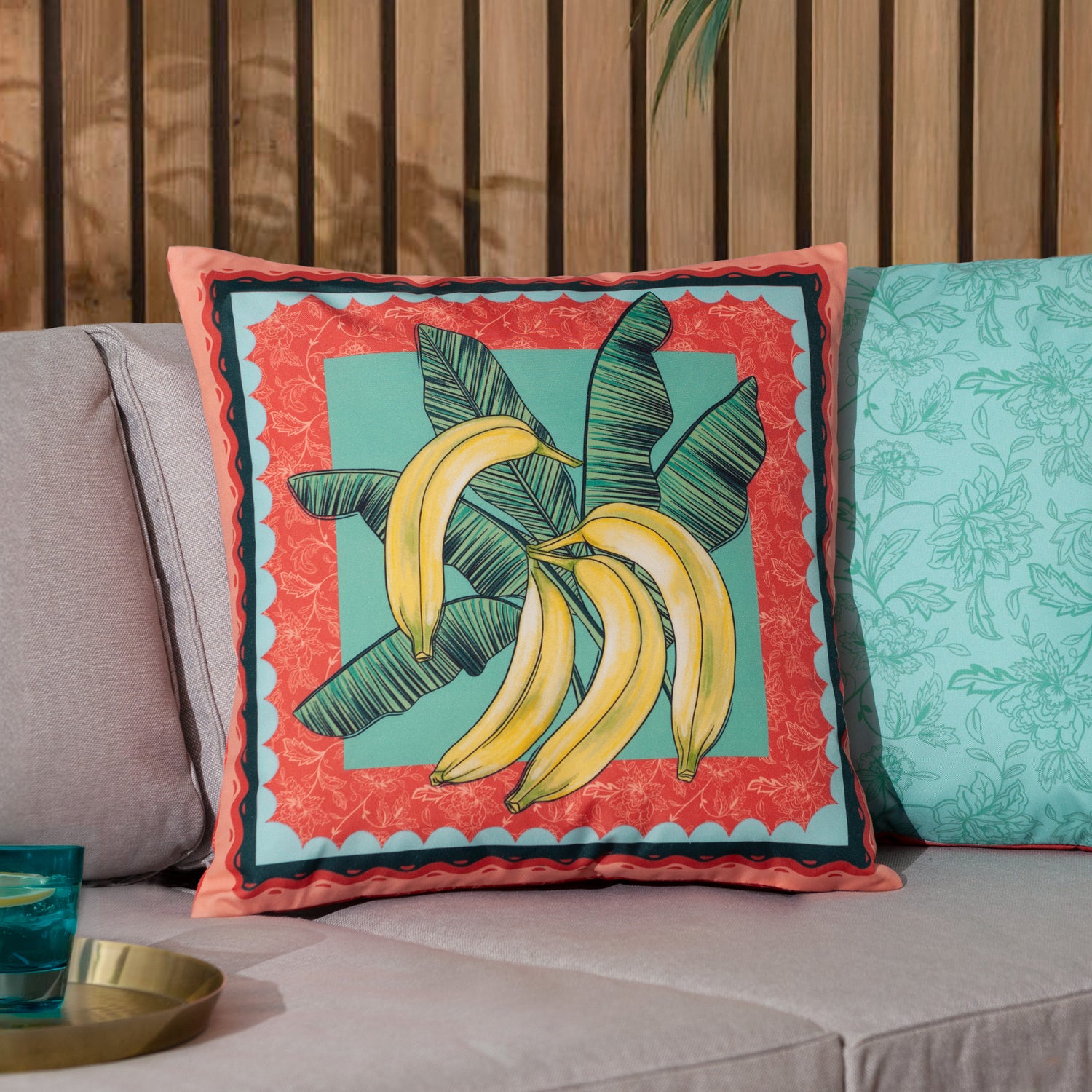 Furn. Anemone Printed Outdoor 45cm x 45cm Filled Cushion Bananas Multi