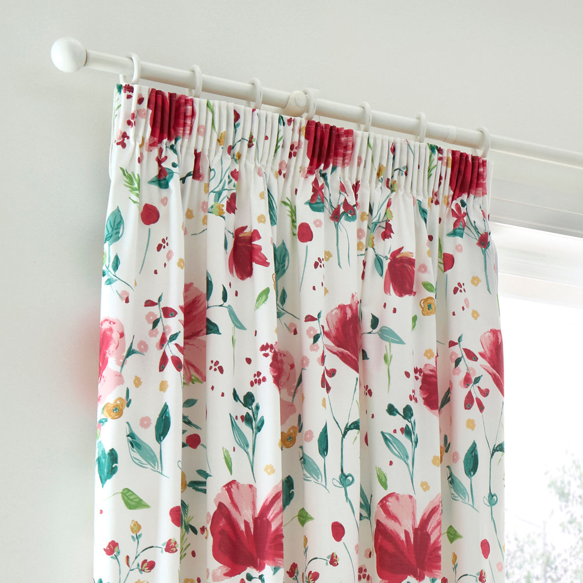 Dreams & Drapes Abstract Poppy Ready Made Pencil Pleat Curtains 66 x 72 Red