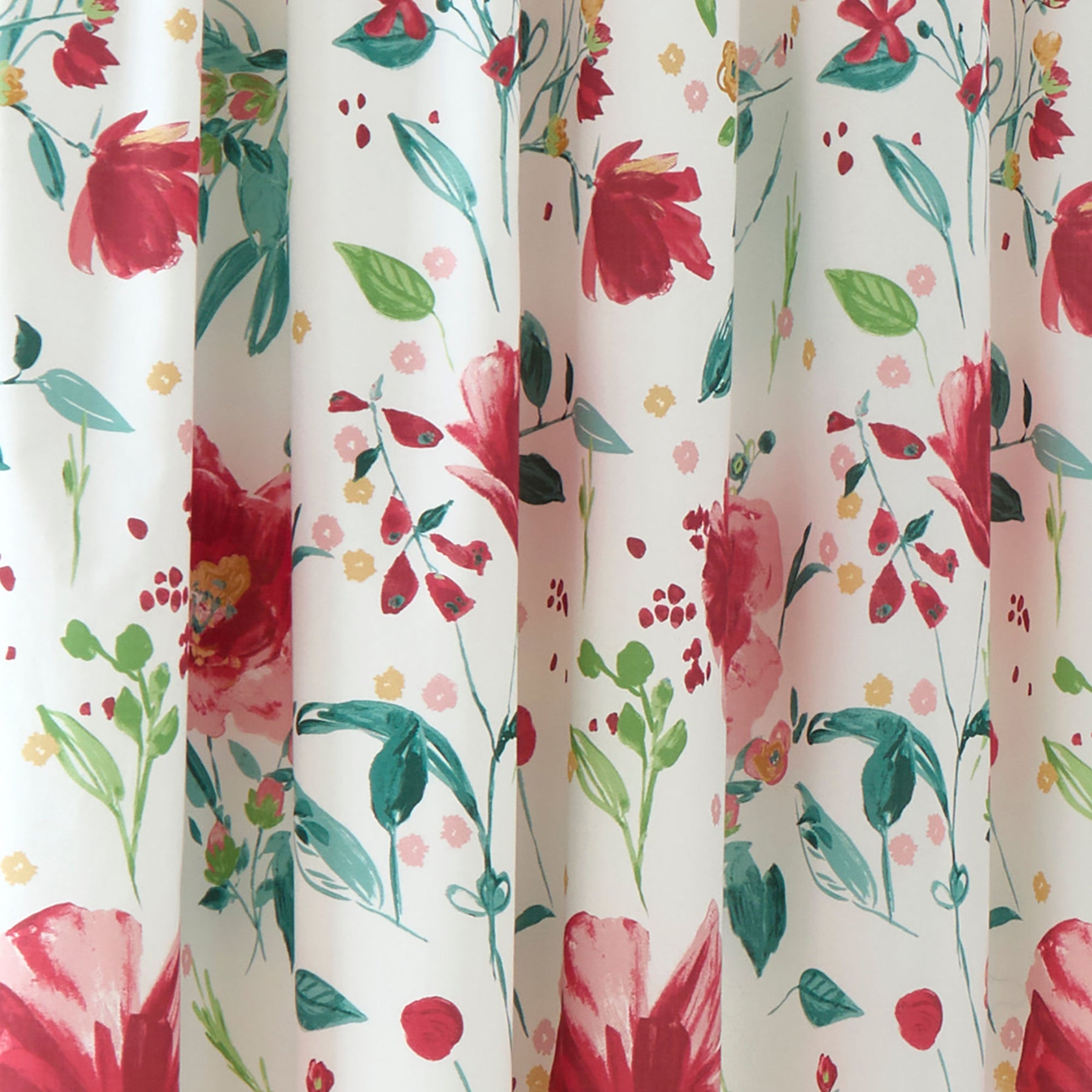 Dreams and Drapes Abstract Poppy Ready Made Pencil Pleat Curtains 66 x 72 Red