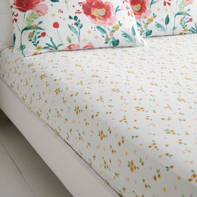 Dreams & Drapes Abstract Poppy Bed Linen Fitted Sheet White