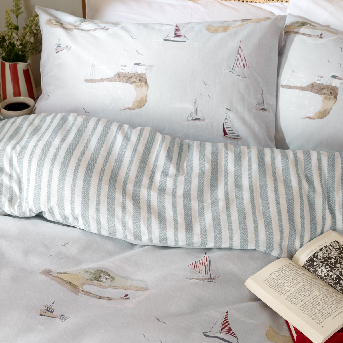Abersoch Shore Cotton Duvet Cover Bedding Set Sky Blue