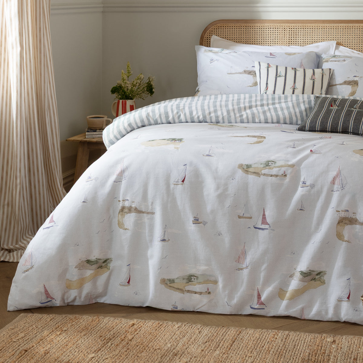 Abersoch Shore Cotton Duvet Cover Bedding Set Sky Blue