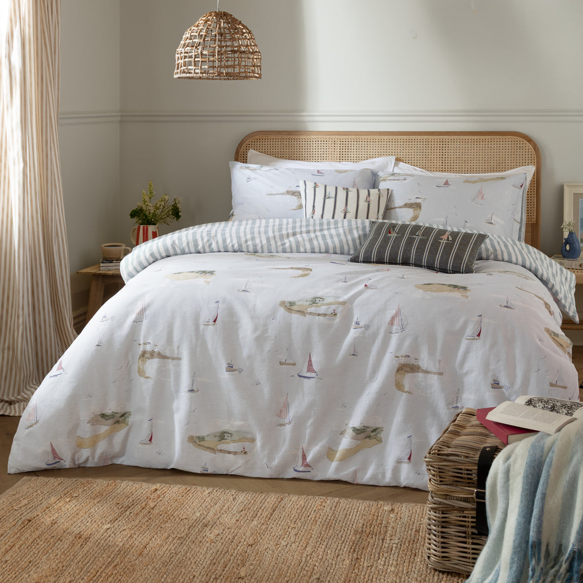 Abersoch Shore Cotton Duvet Cover Bedding Set Sky Blue