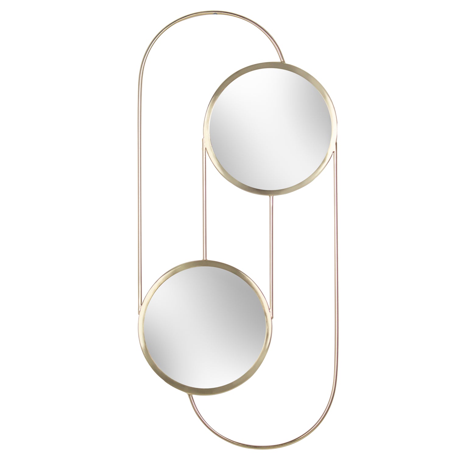 Abstract Double Round Circular Wall Mirror 30cm x 65cm Mirror Brass