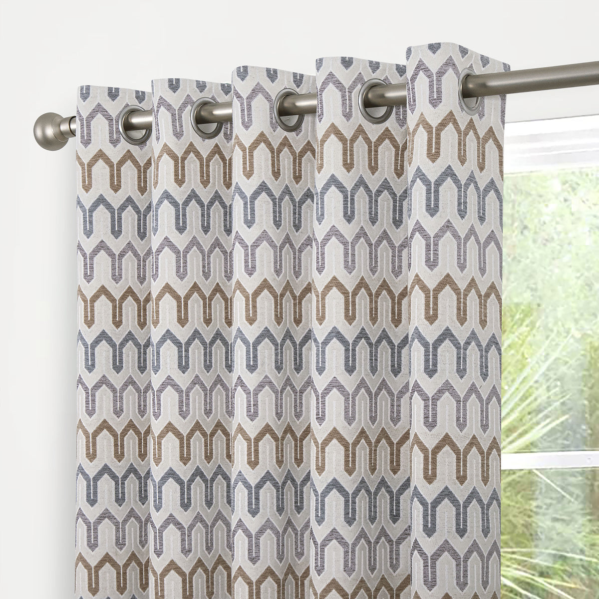 Curtina Arcadia Woven Jacquard Ready Made Eyelet Curtains Natural