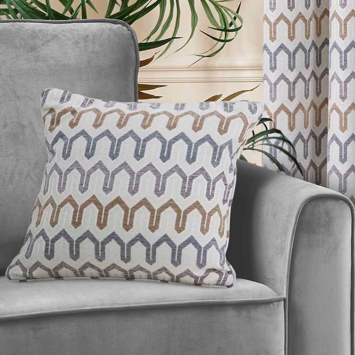 Curtina Arcadia Woven Jacquard Filled Cushion 43cm x 43cm Natural