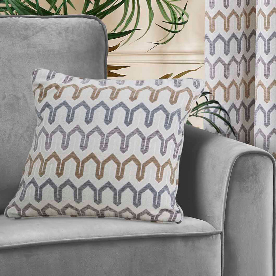 Curtina Arcadia Woven Jacquard Filled Cushion 43cm x 43cm Natural