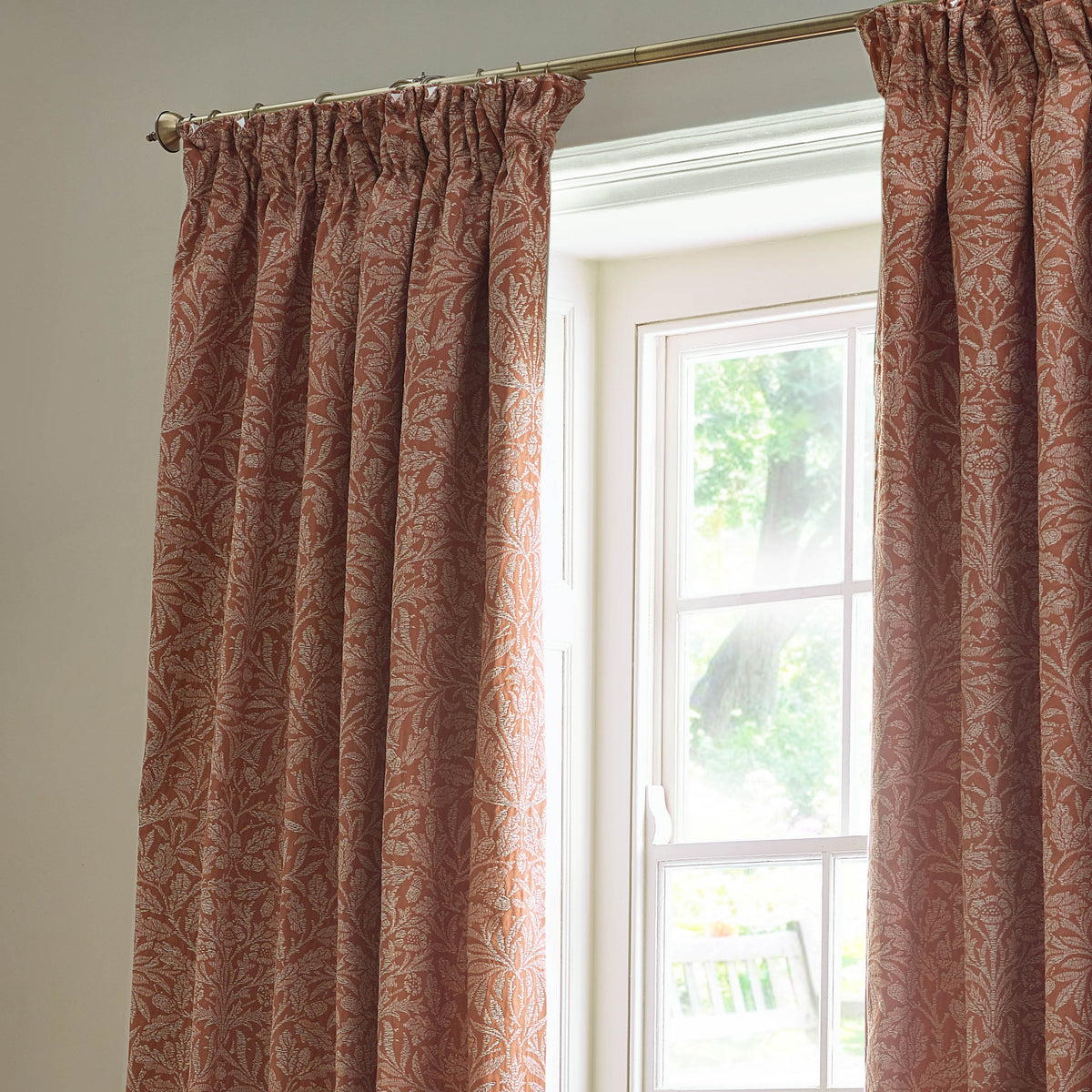 Morris & Co. Acorn Tonal Matt Jacquard Ready Made Pencil Pleat Curtains Brick