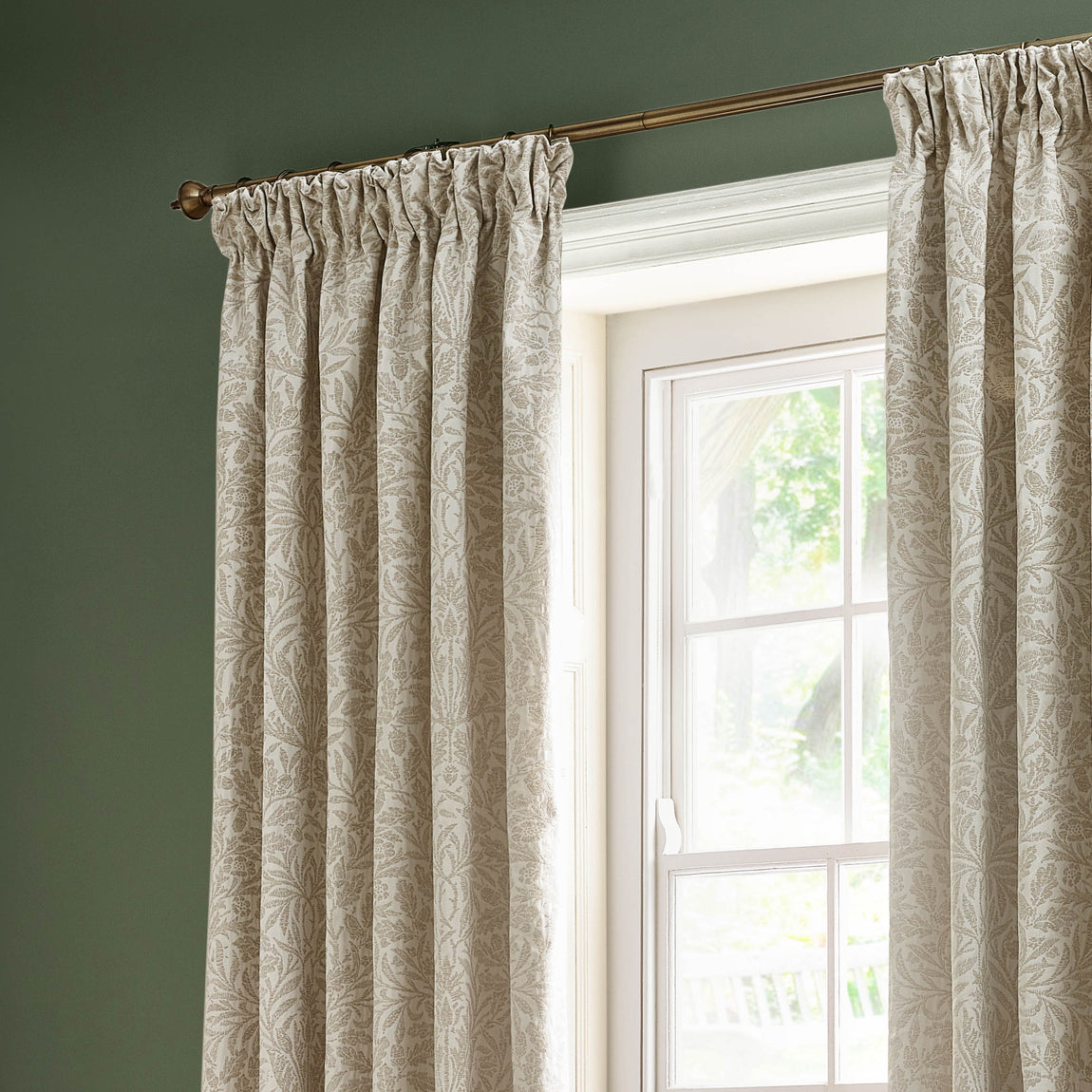 Morris & Co. Acorn Tonal Matt Jacquard Ready Made Pencil Pleat Curtains Ivory