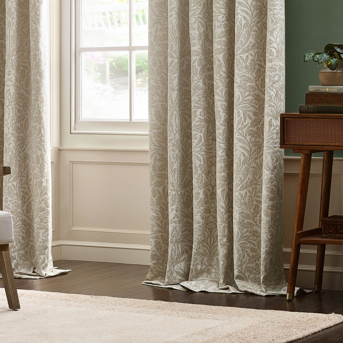Morris & Co. Acorn Tonal Matt Jacquard Ready Made Pencil Pleat Curtains Ivory
