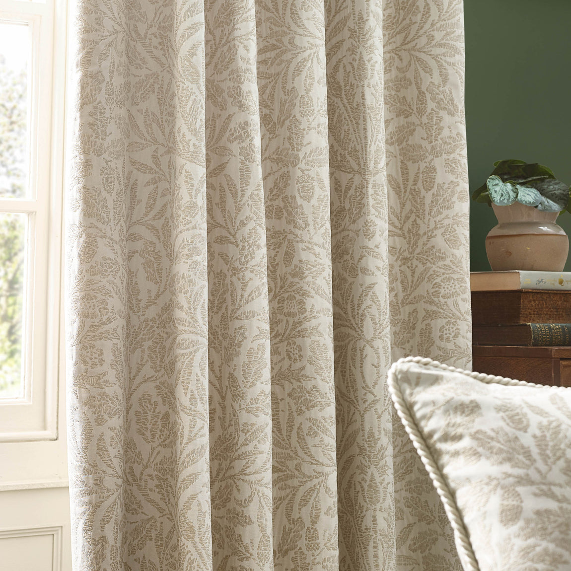 Morris & Co. Acorn Tonal Matt Jacquard Ready Made Pencil Pleat Curtains Ivory