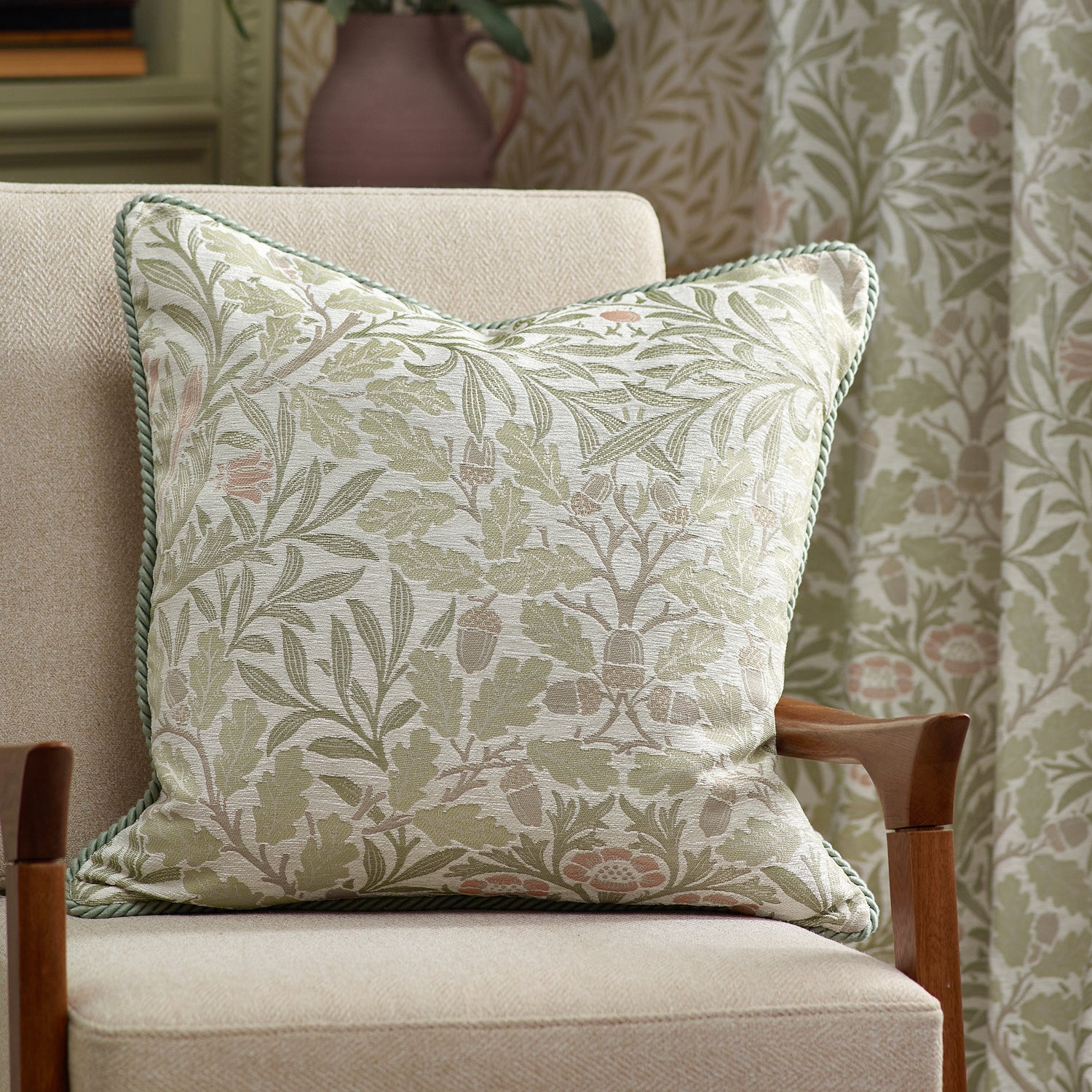 Morris & Co. Acorn Multi Jacquard 55cm x 55cm Filled Cushion Stone Sage