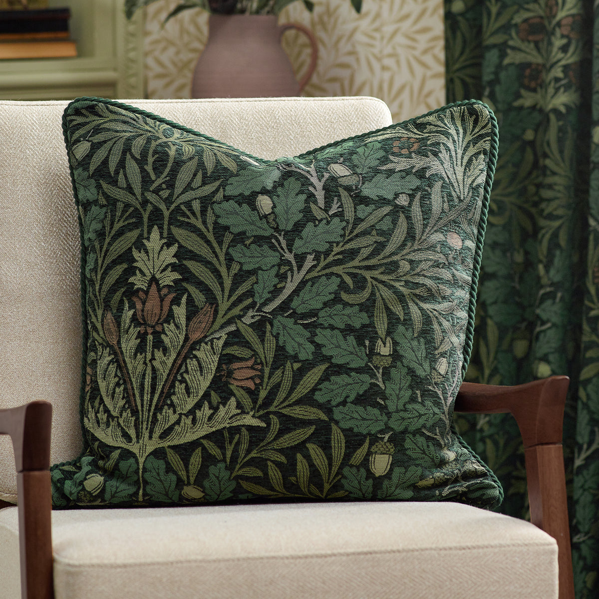 Morris & Co. Acorn Multi Jacquard 55cm x 55cm Filled Cushion Thyme Forest
