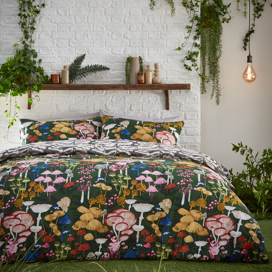 Furn Amanita Abstract Mushroom Duvet Cover Bedding Set Forest Green