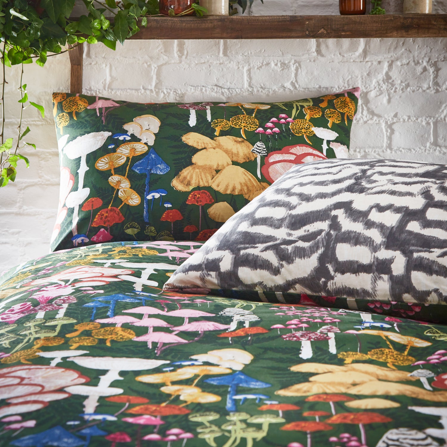 Furn Amanita Abstract Mushroom Duvet Cover Bedding Set Forest Green
