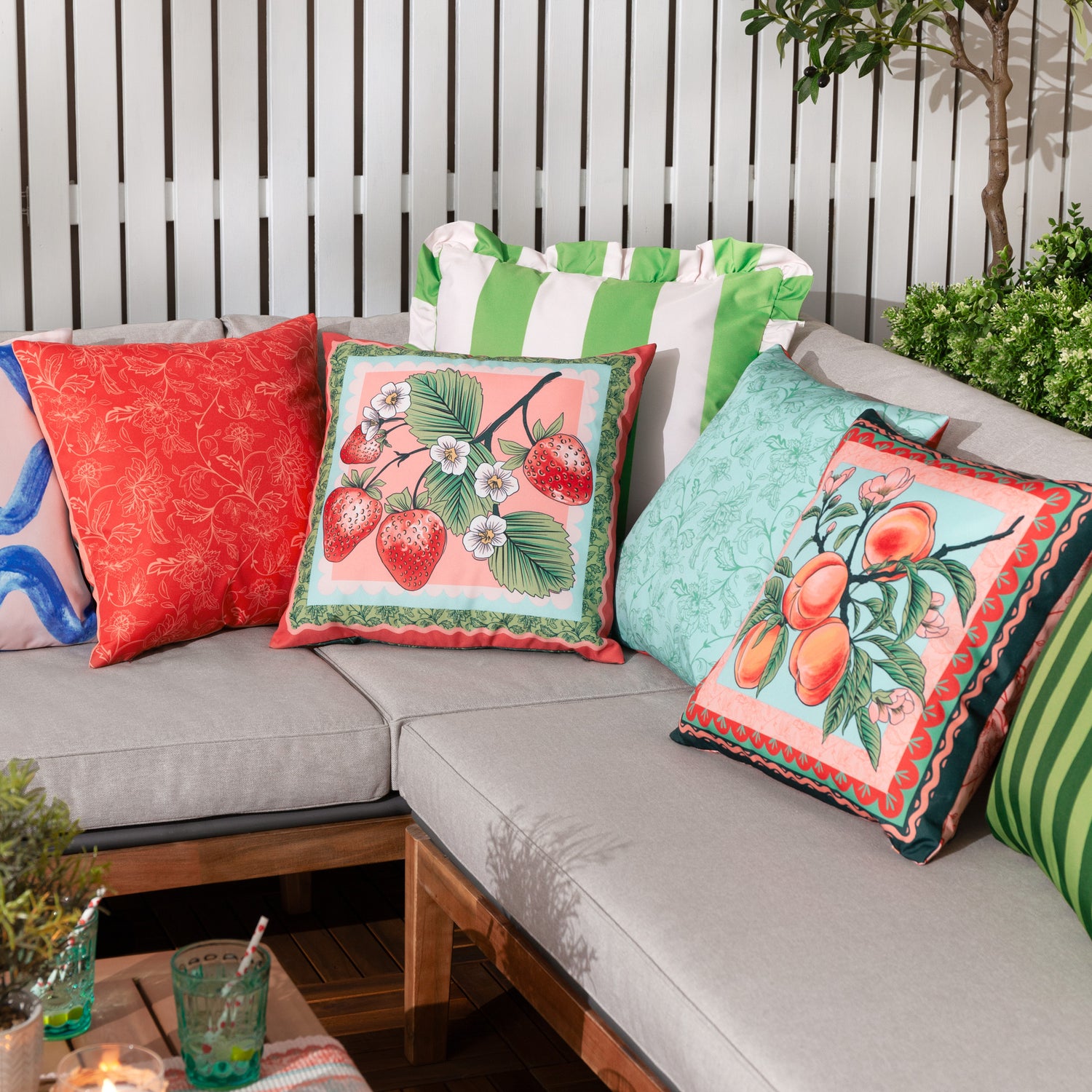Furn. Anemone Printed Outdoor 45cm x 45cm Filled Cushion Peaches Multi