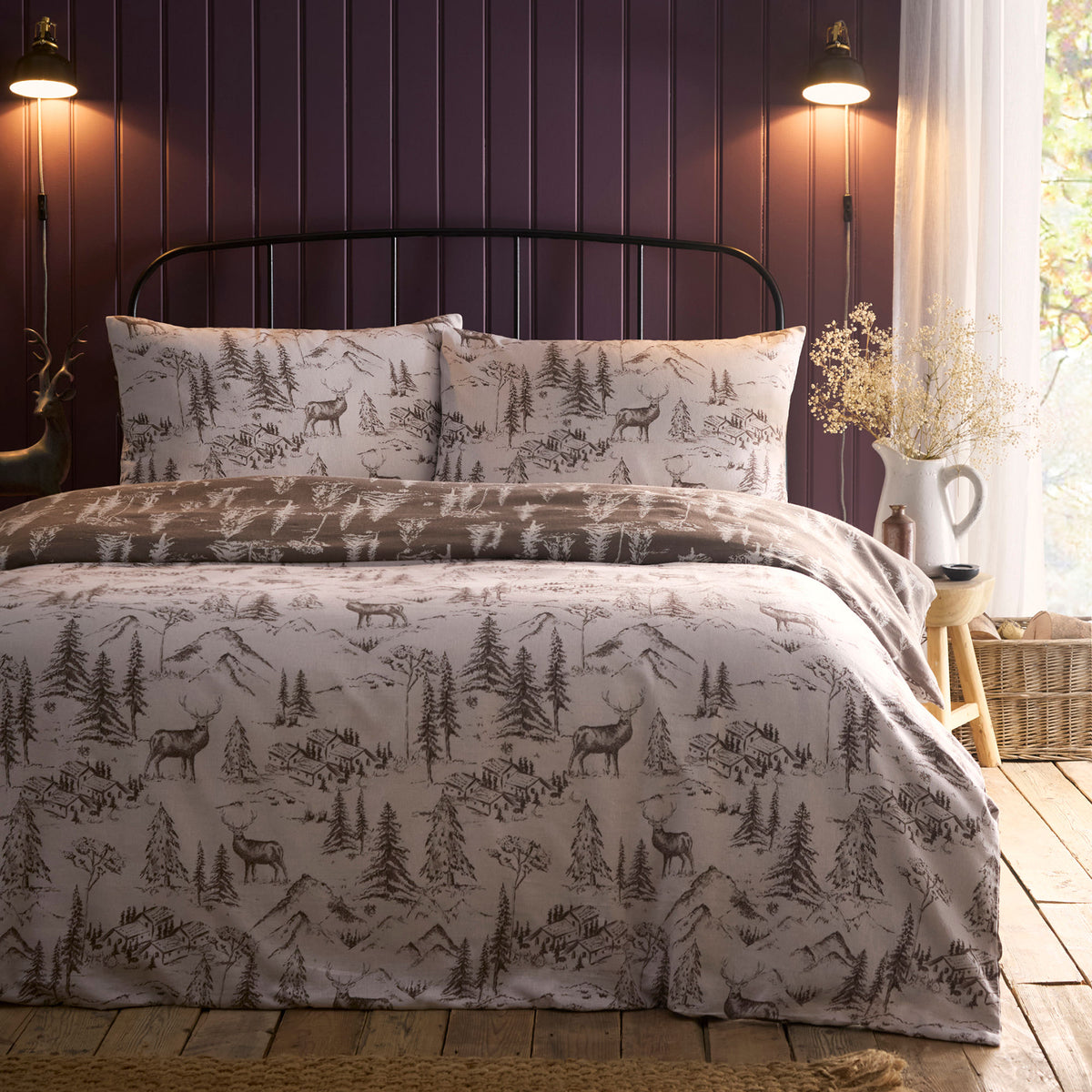 Dreams & Drapes Alpine Stag Brushed Cotton Duvet Cover Bedding Set Natural