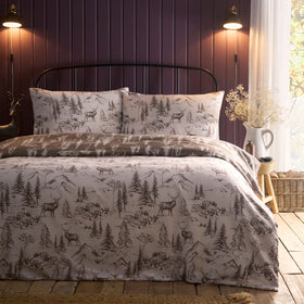 Dreams and Drapes Alpine Stag Brushed Cotton Duvet Cover Bedding Set Natural