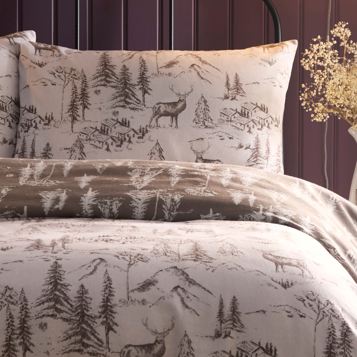 Dreams & Drapes Alpine Stag Brushed Cotton Duvet Cover Bedding Set Natural