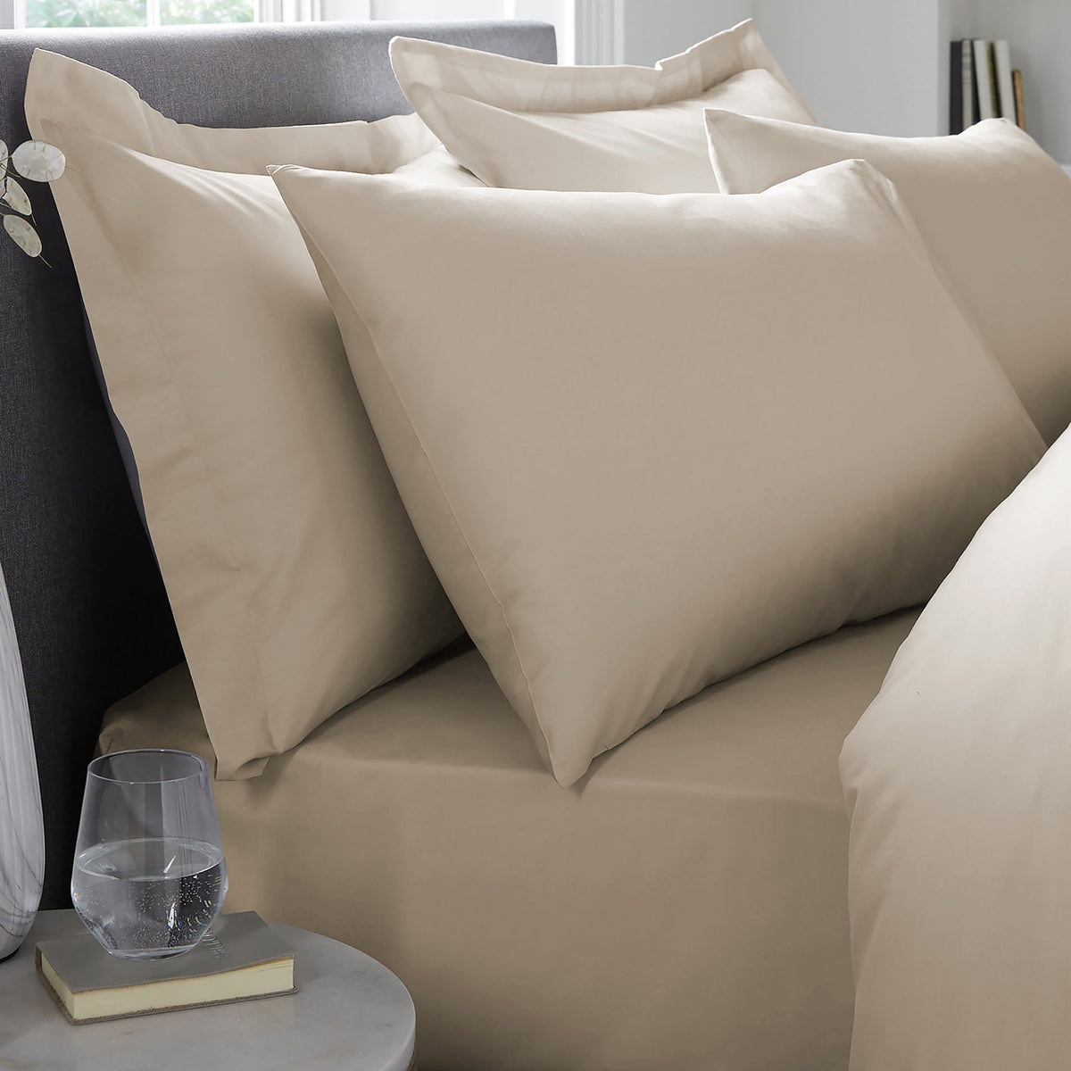 Appletree 200TC Plain Dye Pair of Oxford Pillowcases Natural