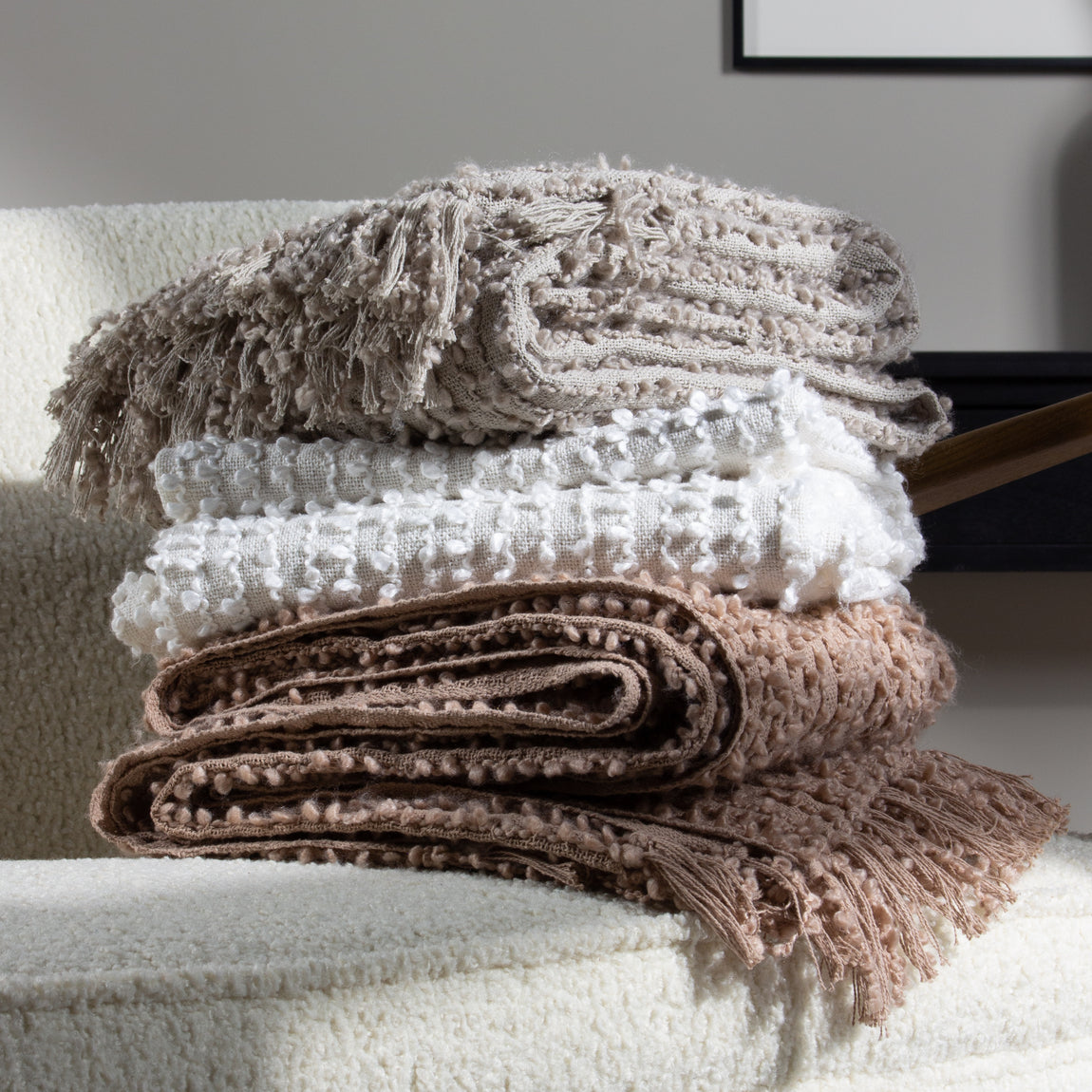 Arvo Woven Fringed Throw 130cm x 180cm Feather