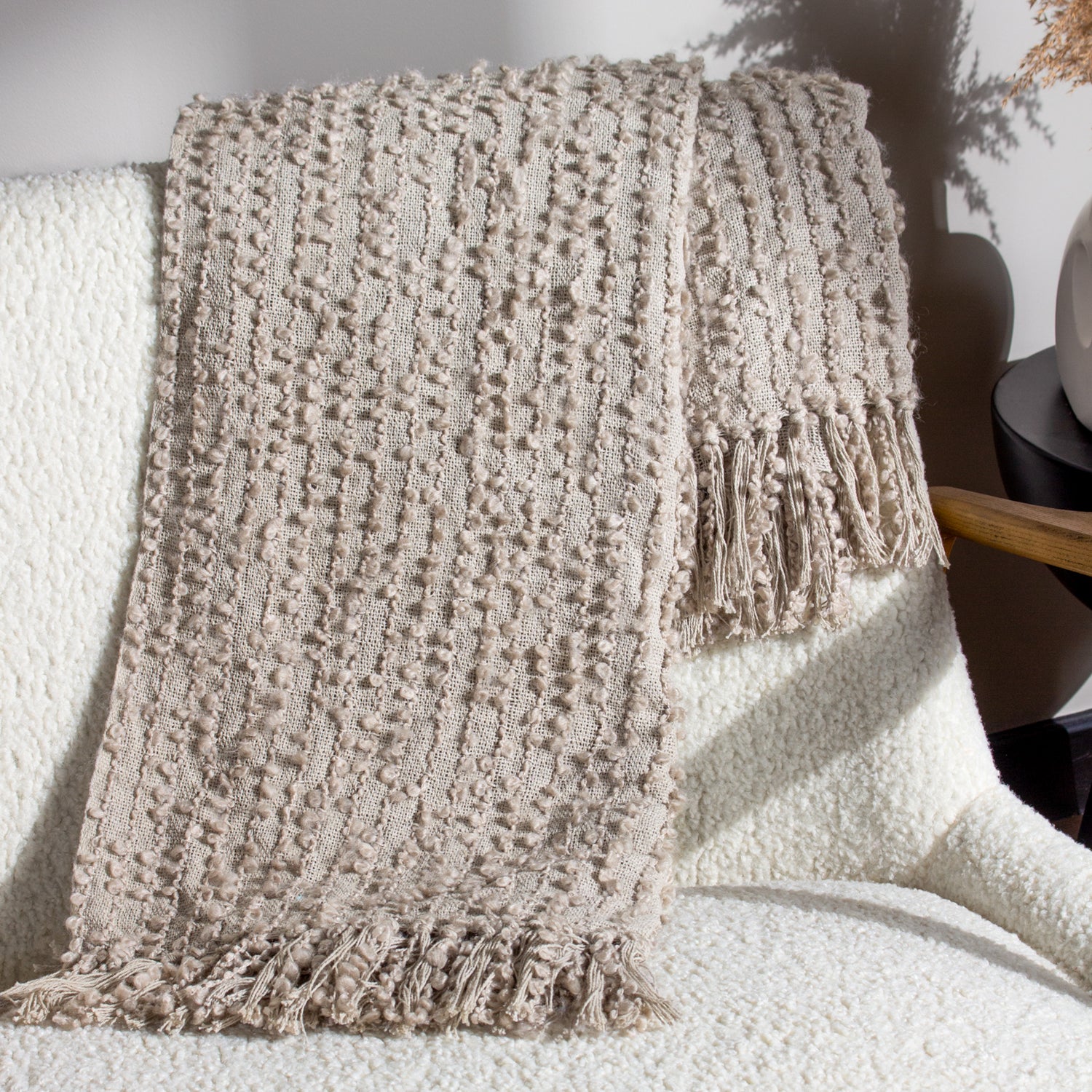 Arvo Woven Fringed Throw 130cm x 180cm Feather