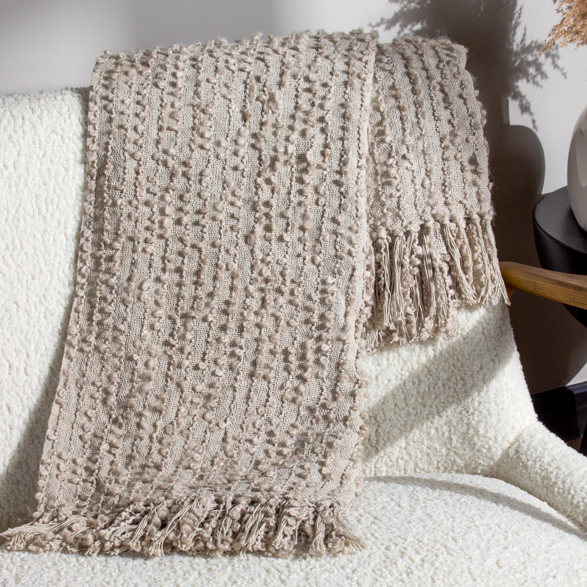 Arvo Woven Fringed Throw 130cm x 180cm Feather