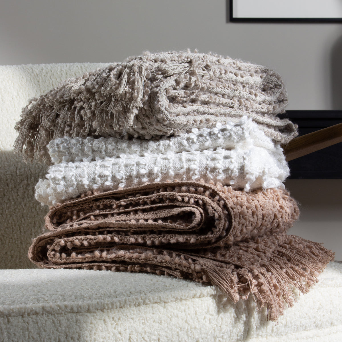 Arvo Woven Fringed Throw 130cm x 180cm Plaster