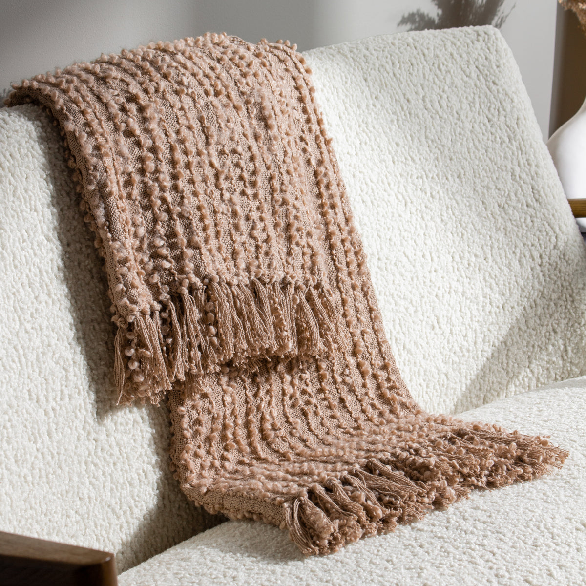 Arvo Woven Fringed Throw 130cm x 180cm Plaster