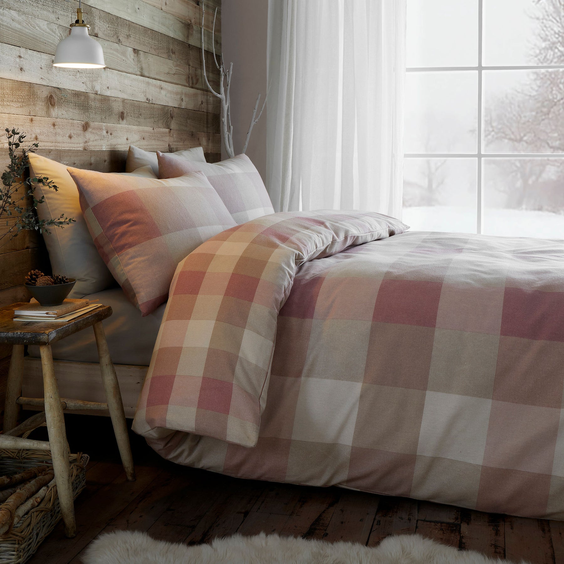 Appletree Ashford Check Brushed Cotton Duvet Cover Bedding Set Natural