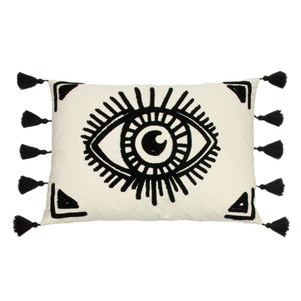 Furn Ashram Eye Embroidered Filled Cushion 35cm x 50cm Monochrome