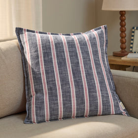 Yard Abersoch Stripe Cotton 50cm x 50cm Filled Cushion Regatta Red
