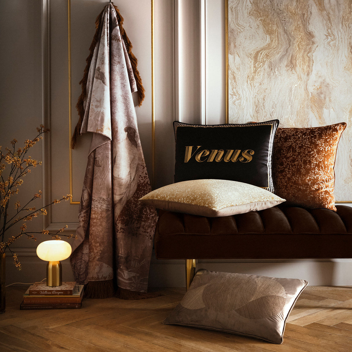 Laurence Llewelyn-Bowen Atlas Jacquard Velvet 55cm x 55cm Filled Cushion Gold