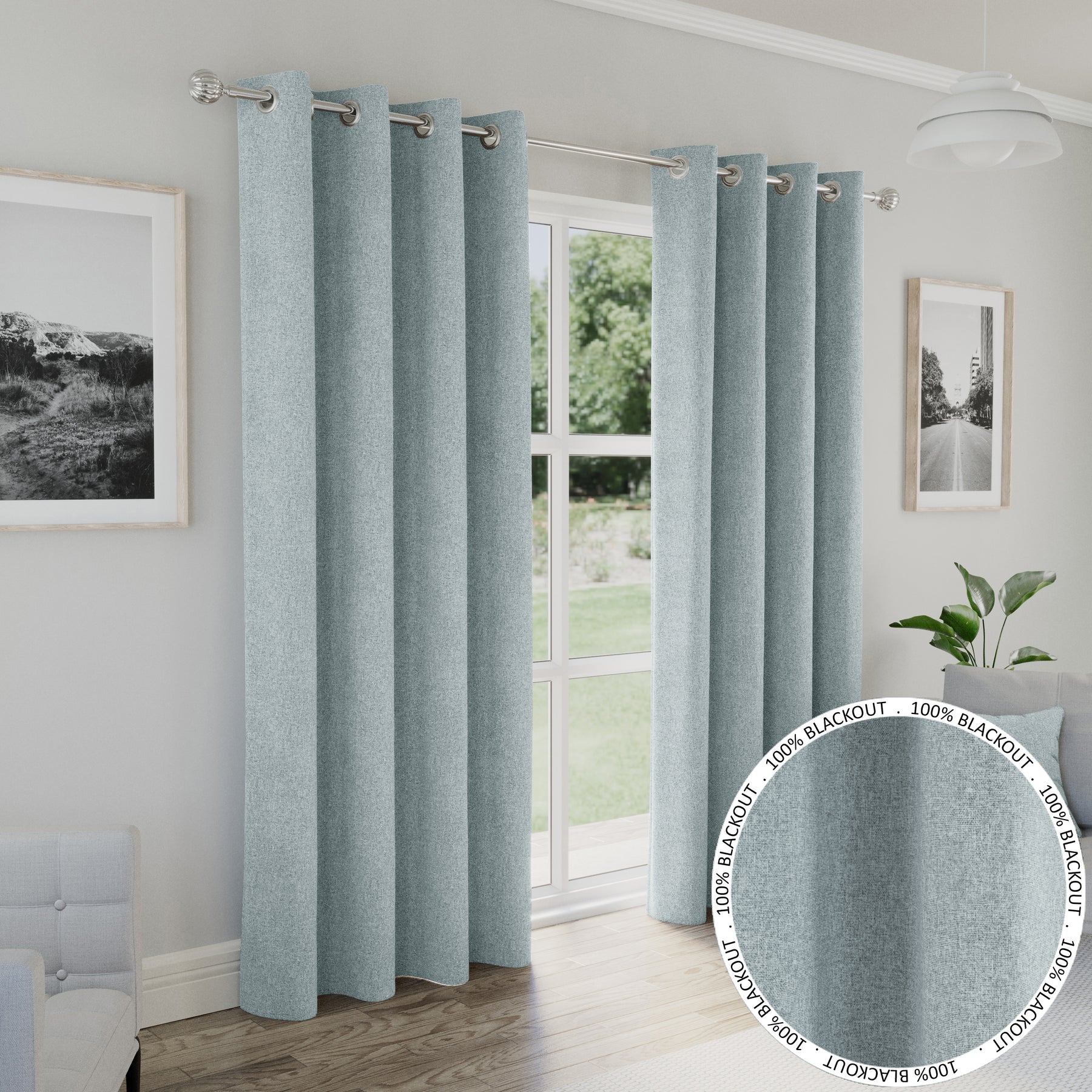 Austin Thermal Textured Ready Made Eyelet Blackout Curtains Blue