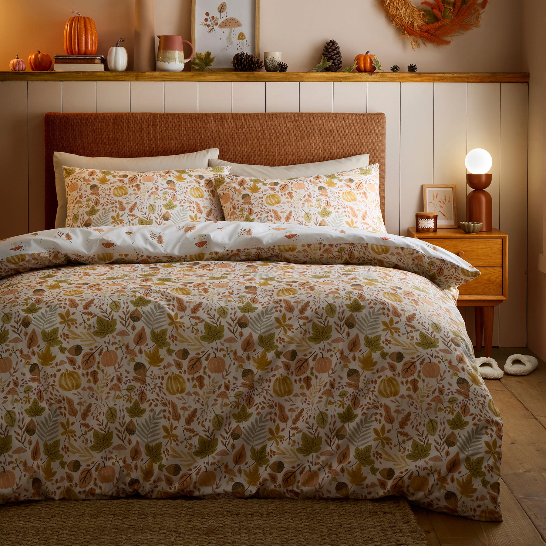 Dreams and Drapes Autumn Foliage Duvet Cover Bedding Set Natural