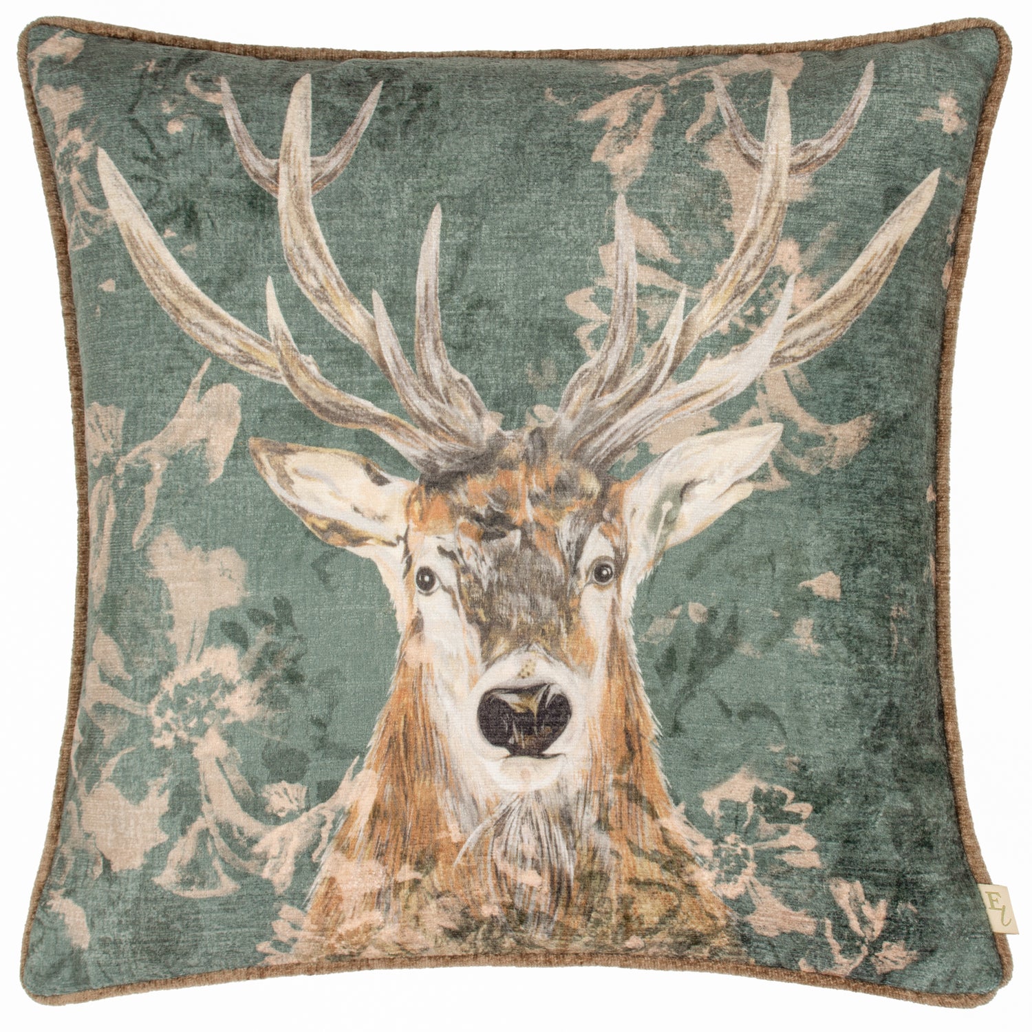 Evans Lichfield Avebury Stag Piped Filled Cushion 43cm x 43cm Petrol