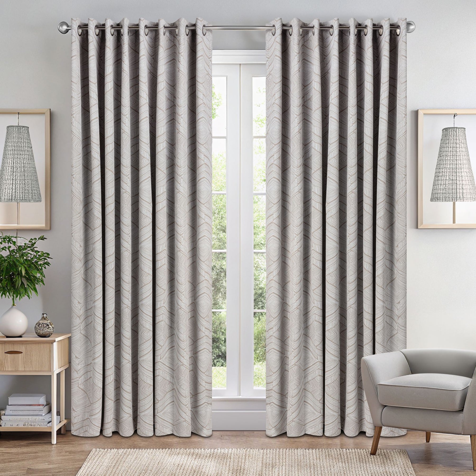 Aztec Ready Made Eyelet Blackout Curtains Cream