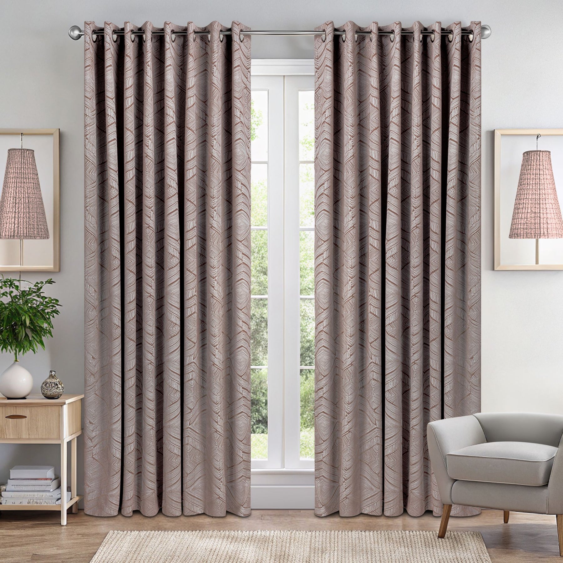 Aztec Ready Made Eyelet Blackout Curtains Rust