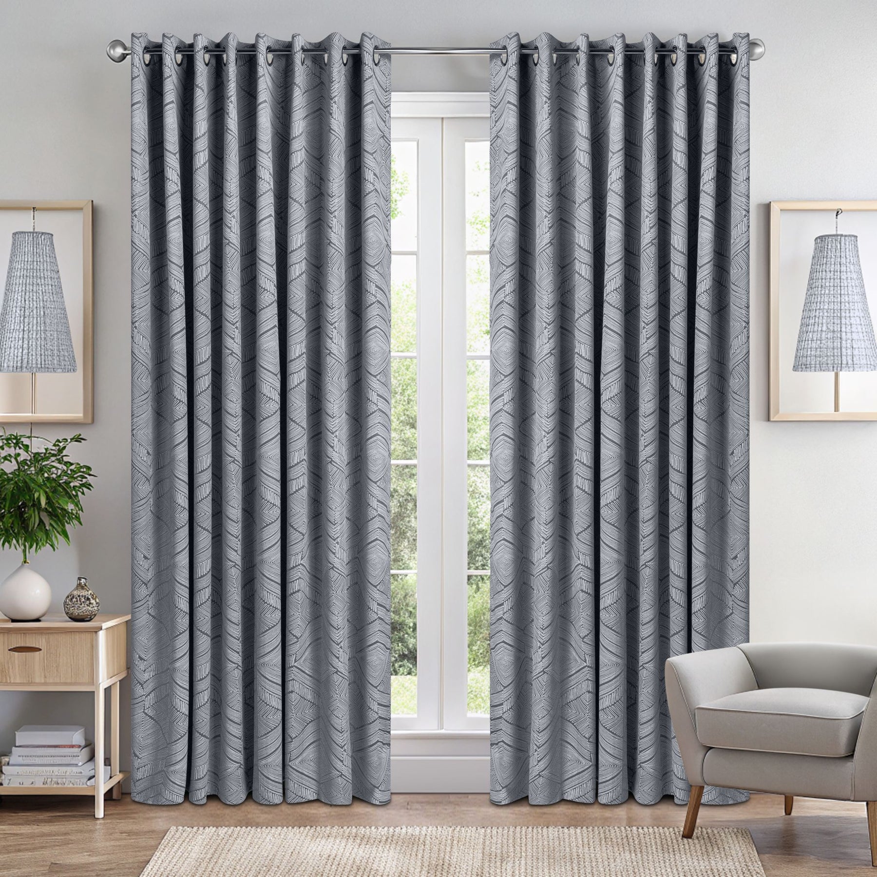 Aztec Ready Made Eyelet Blackout Curtains Silver