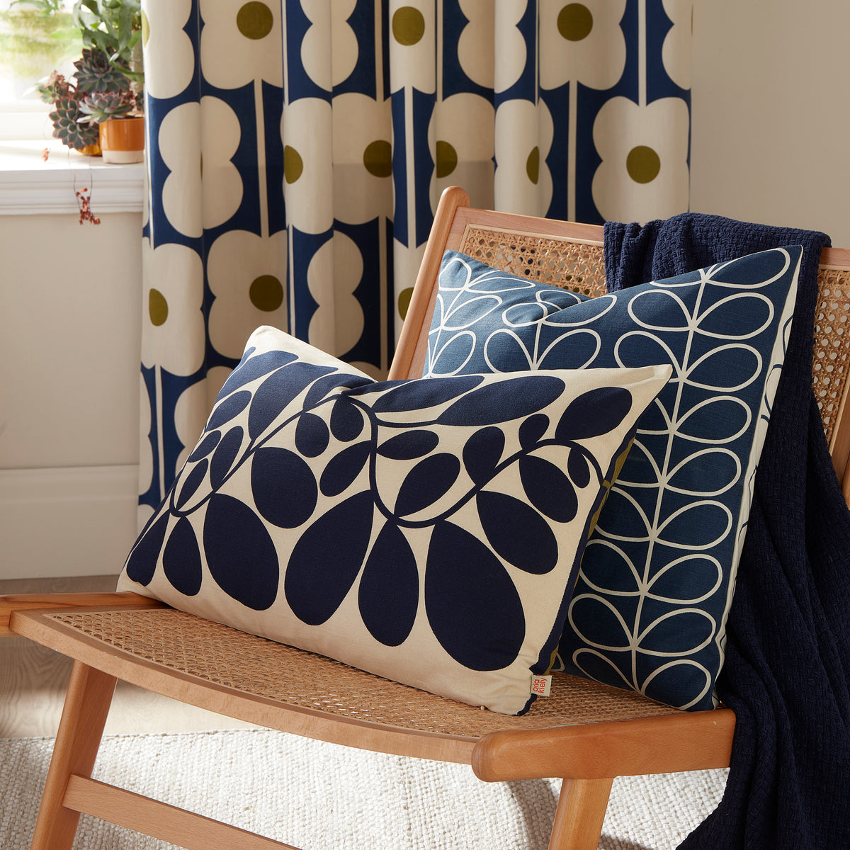 Orla Kiely Abacus Flower Ready Made Eyelet Curtains Navy
