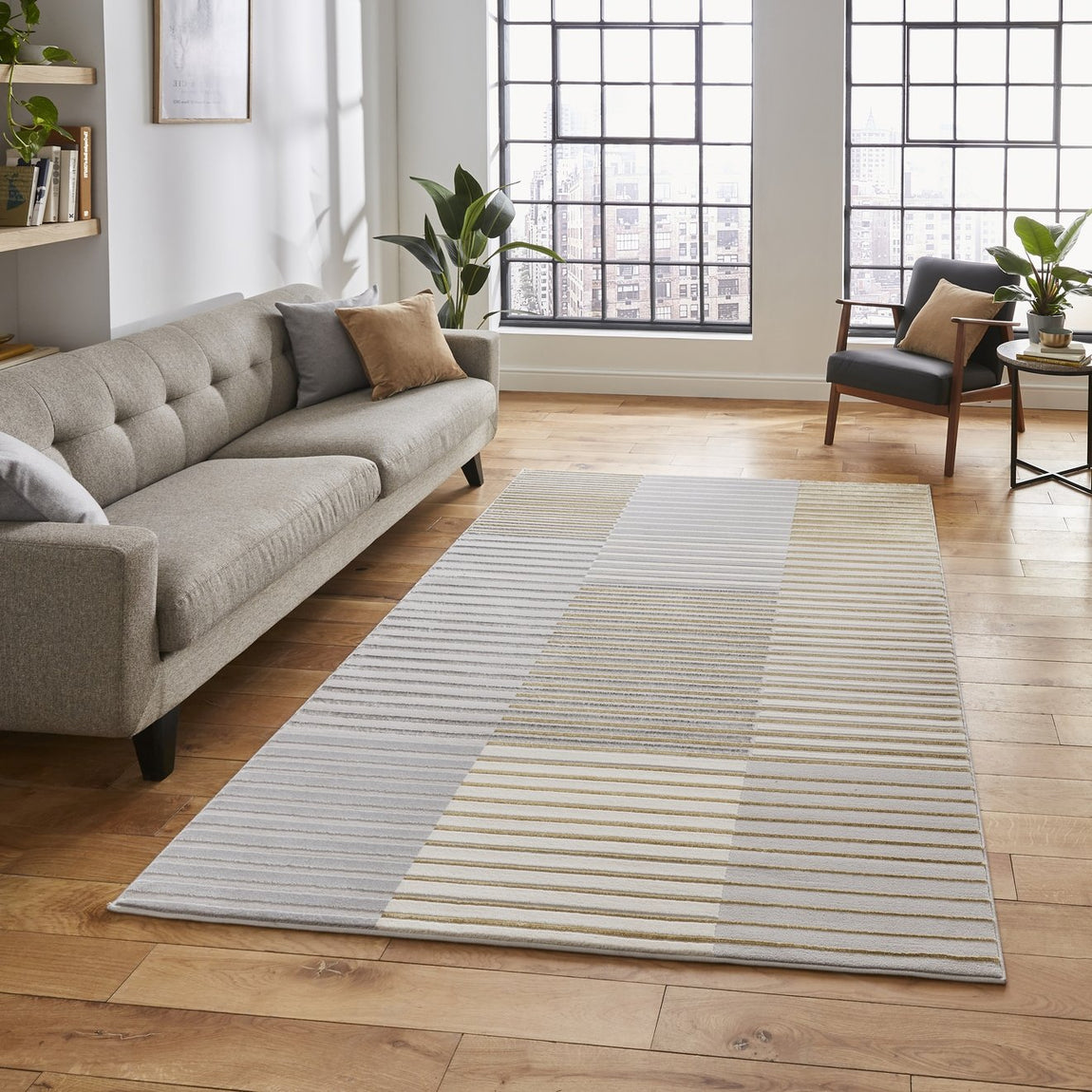 Apollo 2681 Modern Linear 80cm x 150cm Rug Grey Gold