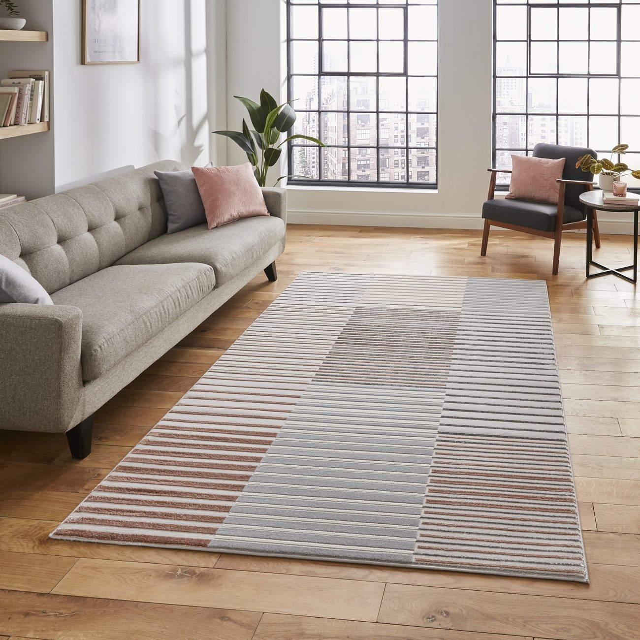 Apollo 2681 Modern Linear Rug Grey Rose | Everyday Price, Superb ...