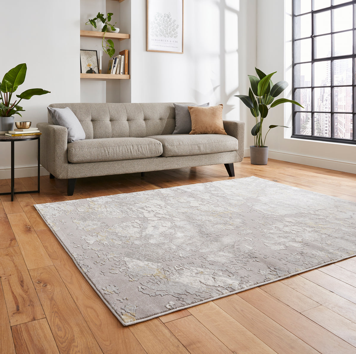 Apollo 2677 200cm x 290cm Metallic Effect Yarn Rug Grey Gold