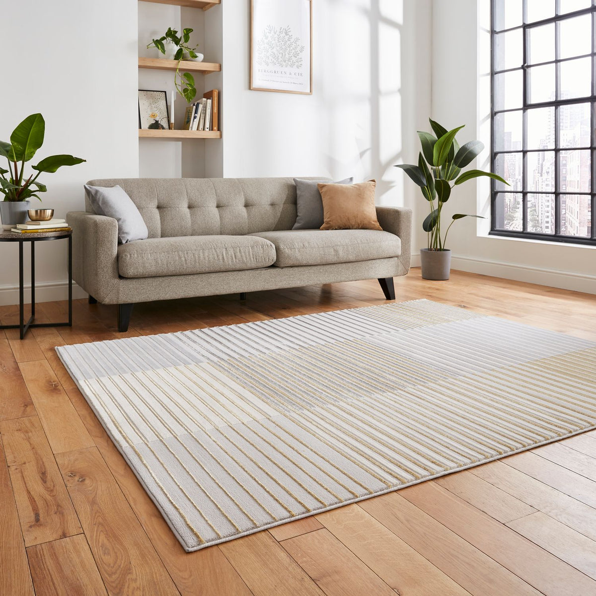 Apollo 2681 200cm x 290cm Metallic Effect Yarn Rug Grey Gold